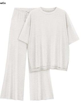 Women's Lounge Set 2 Piece Oversized Short Sleeve Top & Wide Leg Pants